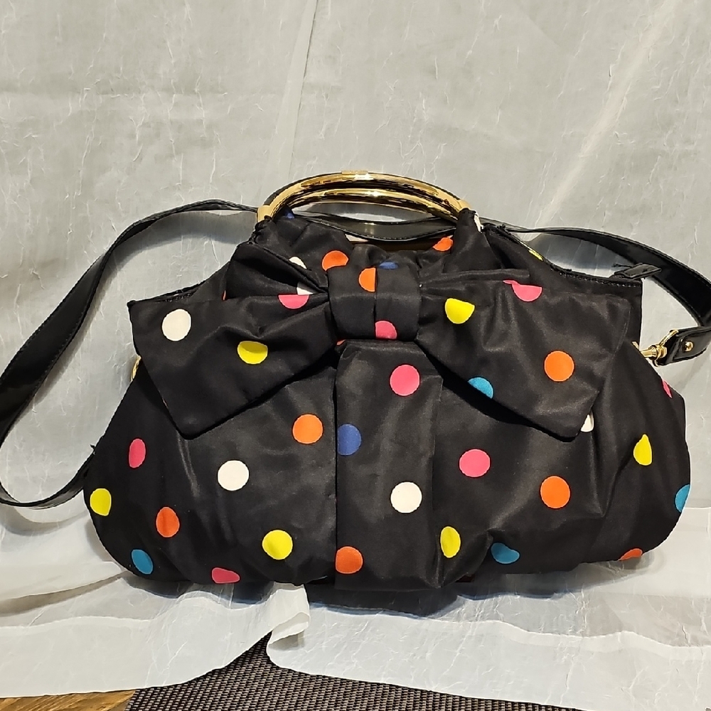 Lulu Guinness Black Bag with Colorful Polka Dots And Playful Bow - 2013 - Picture 1 of 10